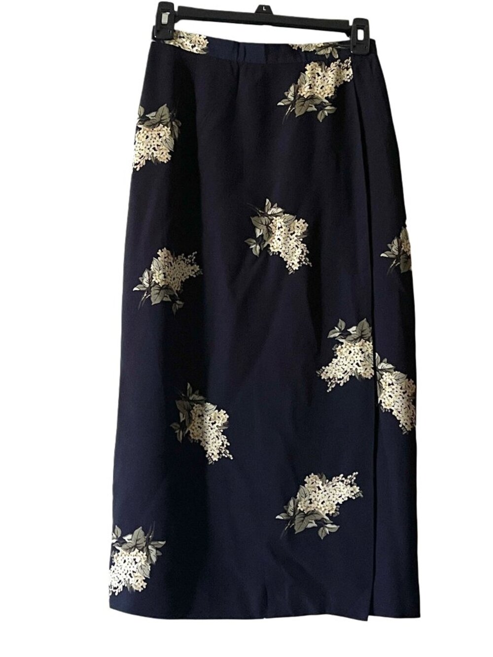 Vintage Talbots Petites Floral Maxi Skirt Navy Lilac Print Column Skirt USA Sz 6